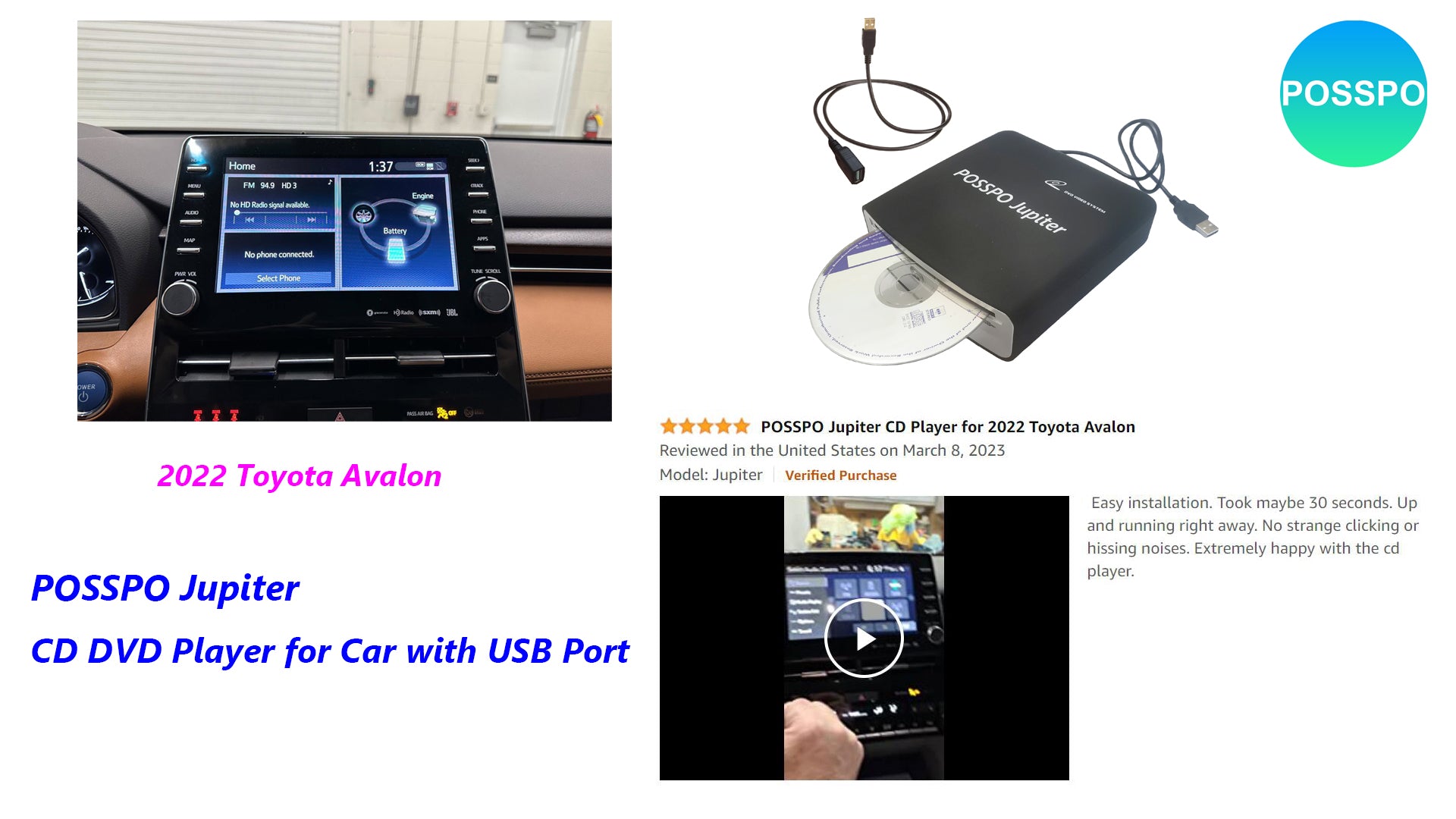 USB External CD Player for Car 2022 Toyota Avalon POSSPO